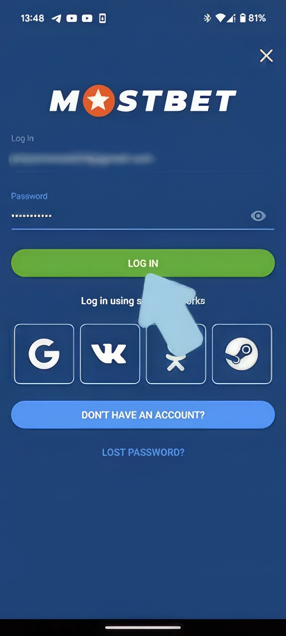 Finish logging in to Mostbet com